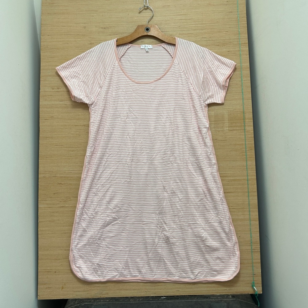 LAKE Pima Cotton Pink White Striped Short Sleeve Nightshirt Pajamas Large